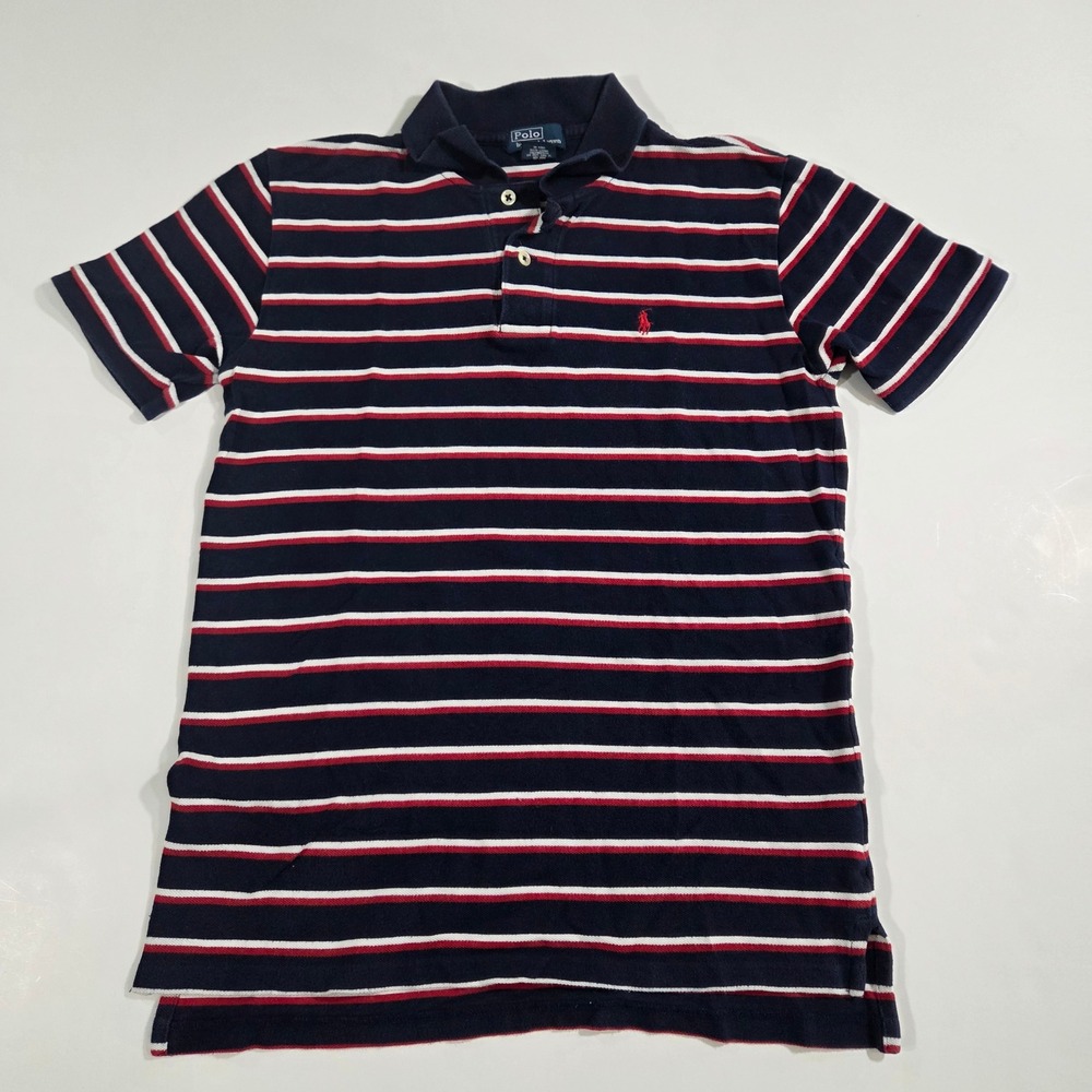 Polo Ralph Lauren Kids Navy Red White Striped Polo Shirt Size L 16/18